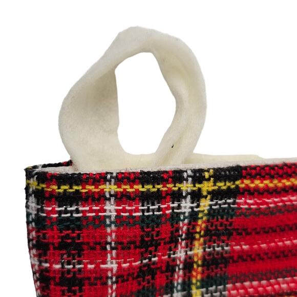 Plaid Snowflake Christmas Stocking 15" Red Beige Button Accent Hanging Loop - Picture 5 of 11